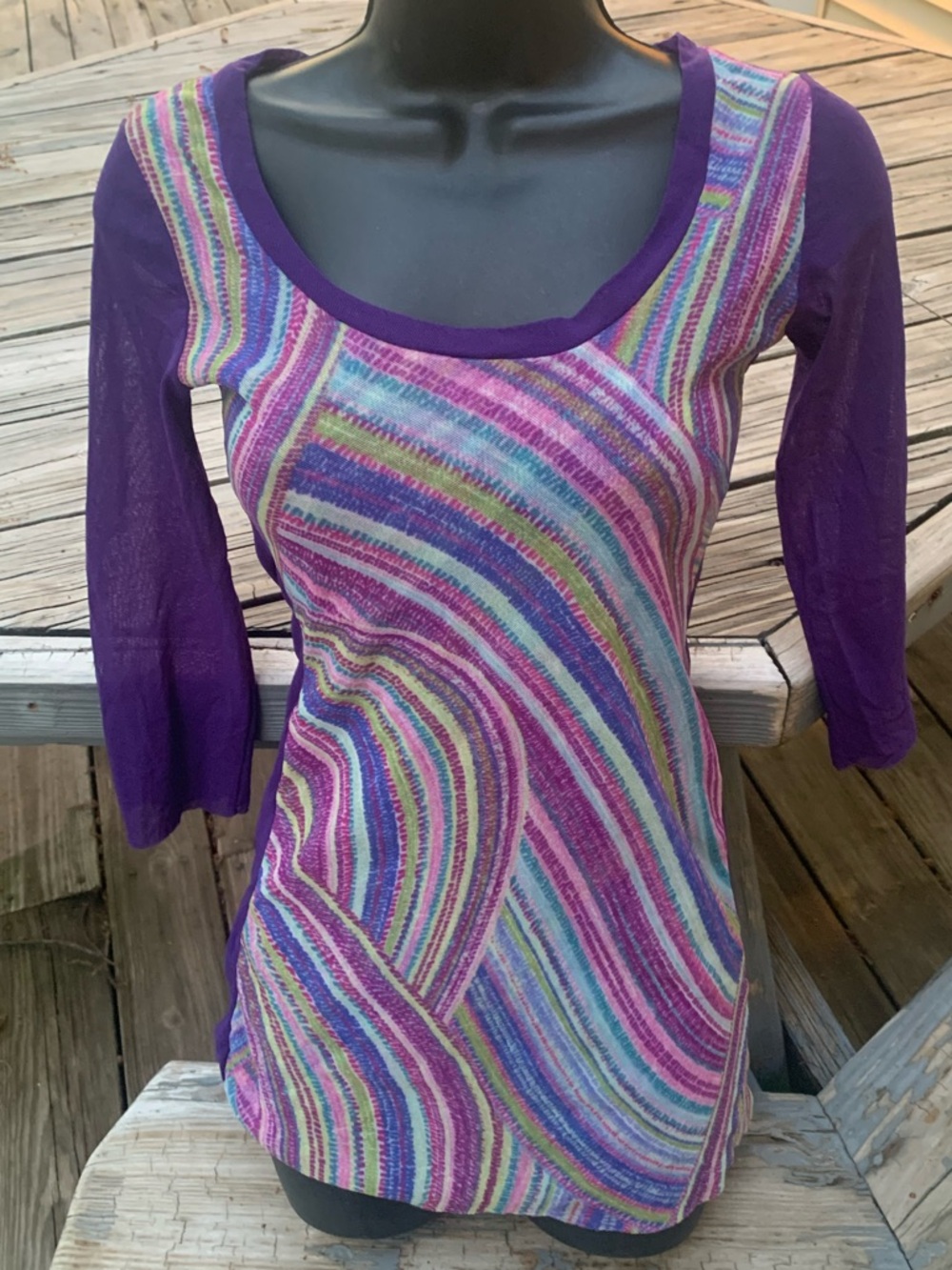 Sweet Pea by Stacy Frati Purple Rainbow Swril Mesh Top M Y2K
